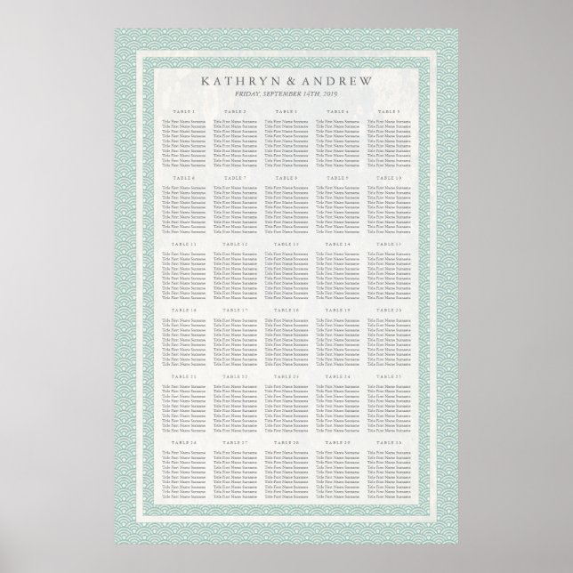 Poster Seafoam Green Seigaiha Mariage/Événement Carte de  (Devant)