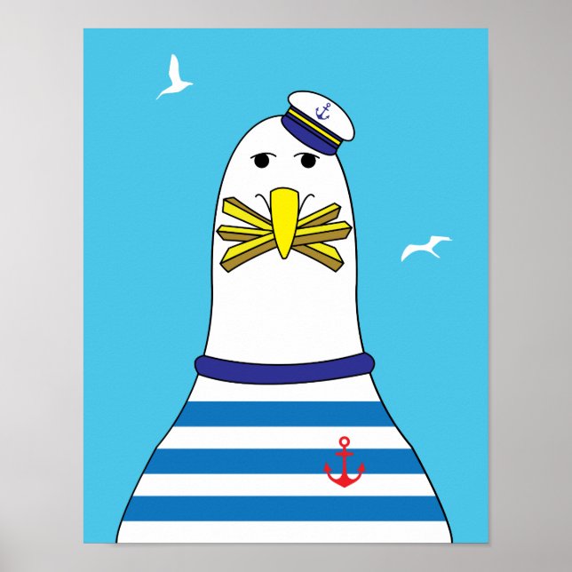Poster Seagull Manger Vos Chips Amusant Humour Balnéaire (Devant)