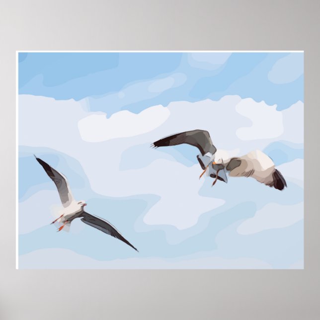 Poster Seagull vole dans le ciel (Devant)