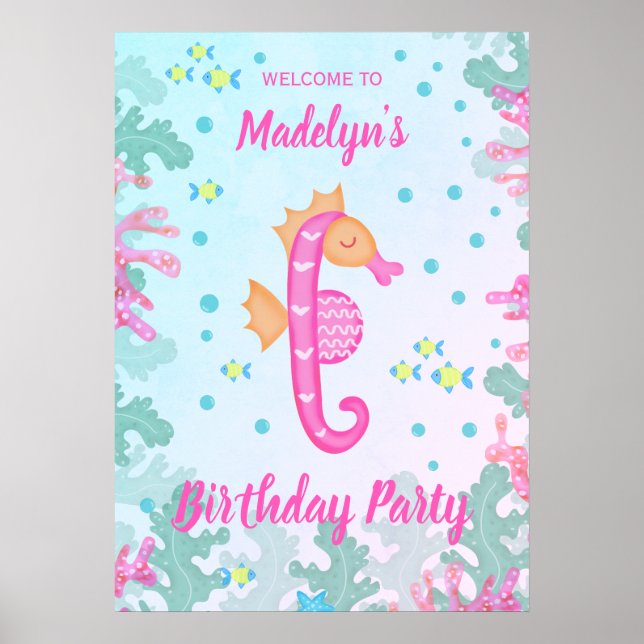 Poster Seahorse Under the Sea Birthday Party (Devant)