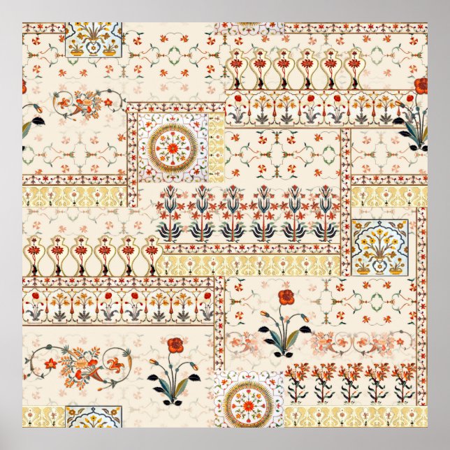 Poster Seamless beautiful mughal floral with ethnic paisl (Devant)
