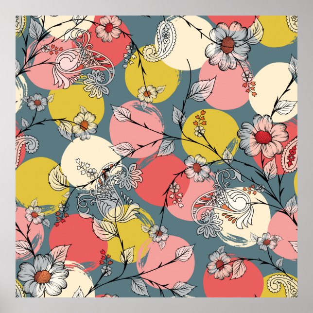 Poster Seamless flower pattern on backgroundfloral, (Devant)