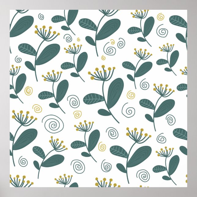 Poster Seamless flowers background en style scandinavian. (Devant)