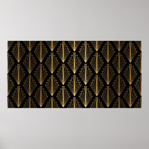Poster Seamless pattern black and gold background