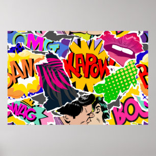 Poster Seamless pattern pop art comics style. Collage of 