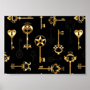 Poster Seamless Pattern with Golden Keys