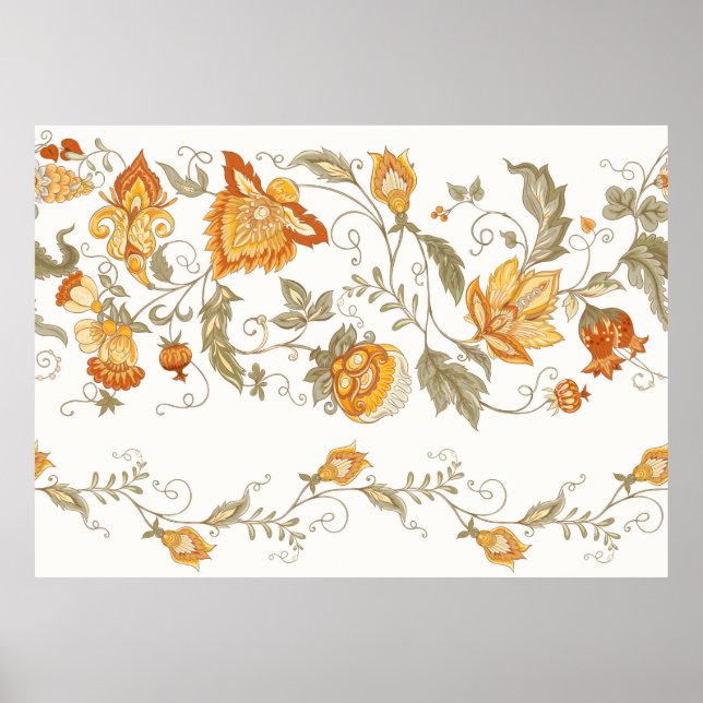 Poster Seamless pattern with stylized ornamental flowers  (Devant)