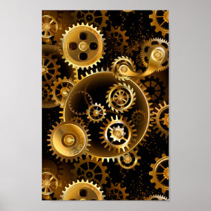 Poster Seamless Steampunk Brass Gears