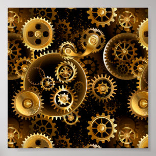 Poster Seamless Steampunk Brass Gears
