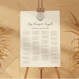 Poster Seashell Beach Ocean Mariage Siège alphabétique