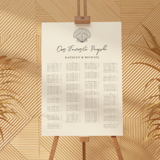 Poster Seashell Beach Ocean Mariage Siège alphabétique (Créateur téléchargé)