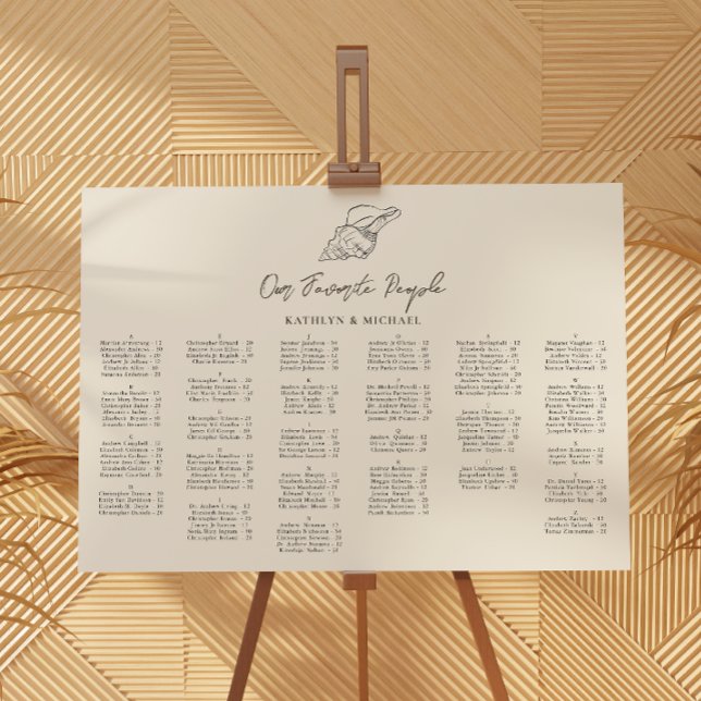 Poster Seashell Beach Ocean Mariage Siège alphabétique (Créateur téléchargé)