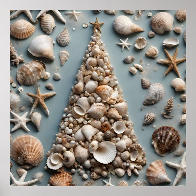 Poster Seashell Coastal Christmas Tree (Devant)