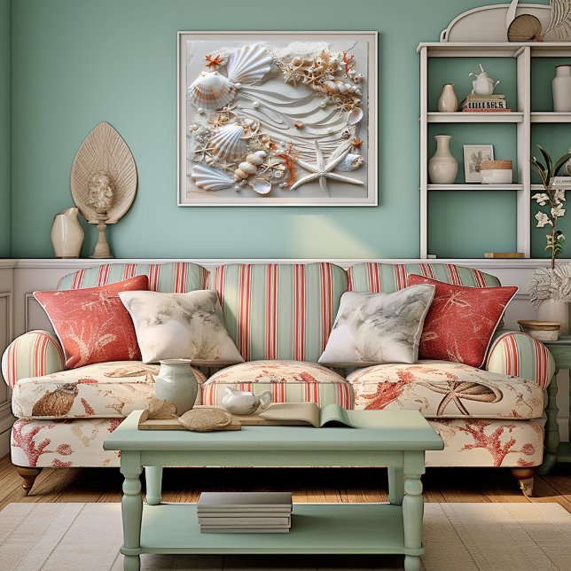 Poster Seashell Starfish Pearls Sand Beach Été, (Créateur téléchargé)