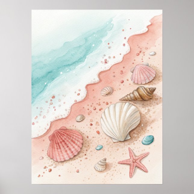 Poster Seashells Sandy Beach (Devant)