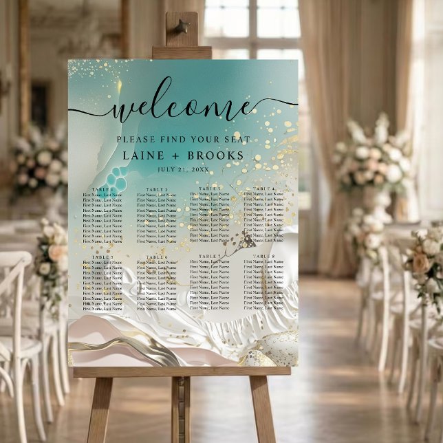 Poster Seating Chart | Ethereal Shoreline Teal Ocean (Créateur téléchargé)