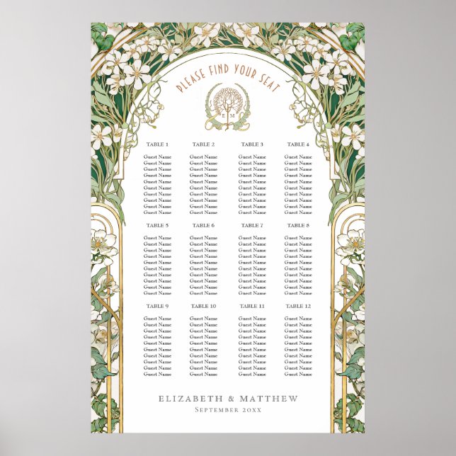 Poster Seating Chart Vintage Wedding Art Nouveau (Devant)