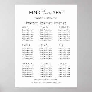 Poster Seating plan 9 tables Wedding