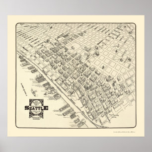 Poster Seattle, carte panoramique de WA - 1903