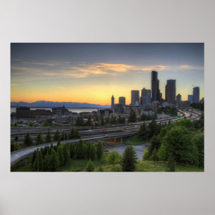 Poster Seattle Downtown Skyline à Sunset
