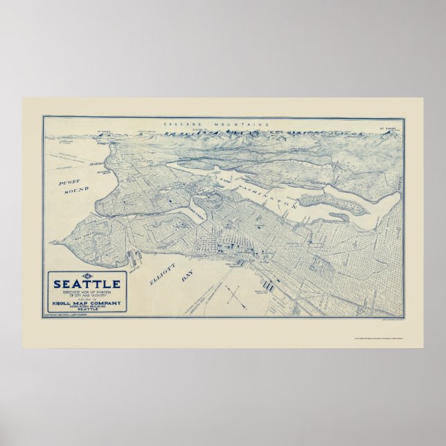 Poster Seattle, WA Carte panoramique - 1925 (Devant)