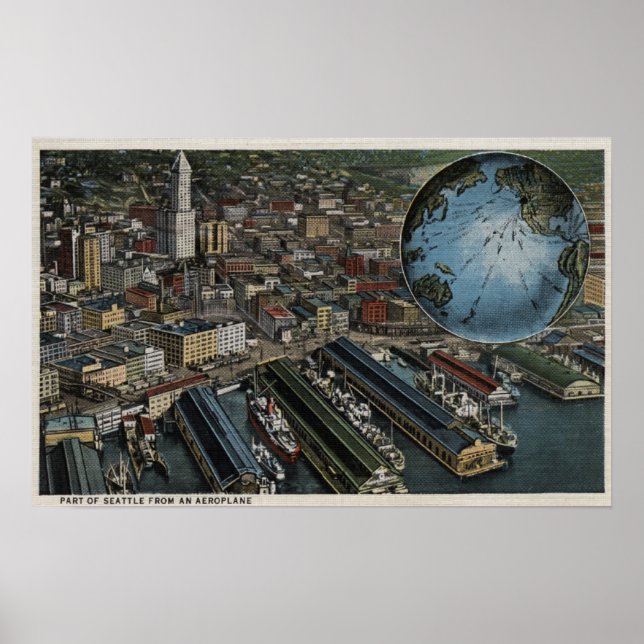 Poster Seattle, Washington - Aerial of Seattle (Devant)