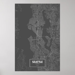 Poster Seattle, Washington (blanc sur le noir)