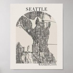 Poster Seattle Washington Boho Arch Beige Street Map