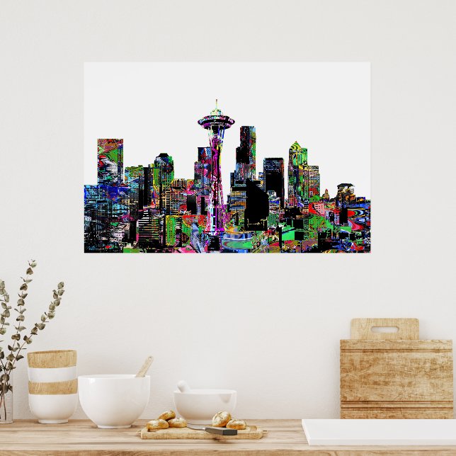 Poster Seattle, Washington en graffiti (Cuisine)