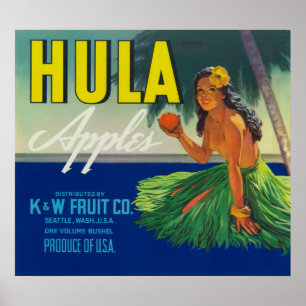 Poster Seattle, Washington Hula Apple Étiquette
