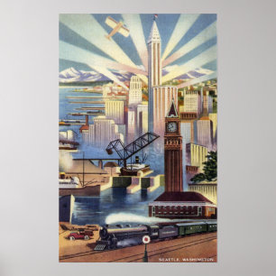 Poster Seattle, Washington - Vue du centre-ville
