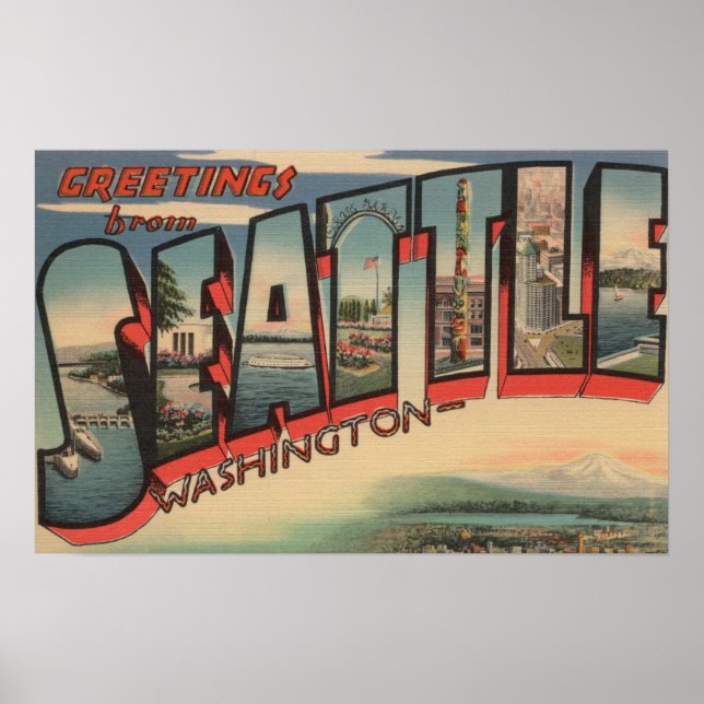 Poster Seattle, WashingtonGrandes lettres Scènes 2 (Devant)