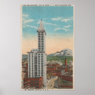 Poster Seattle, WASmith Tower View & Mt Rainier