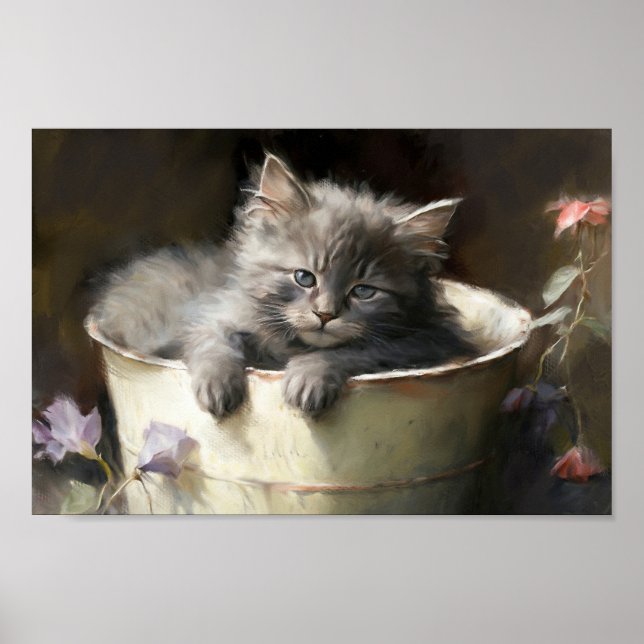 Poster Seau Plein De Joie Sweet Grey Kitten (Devant)