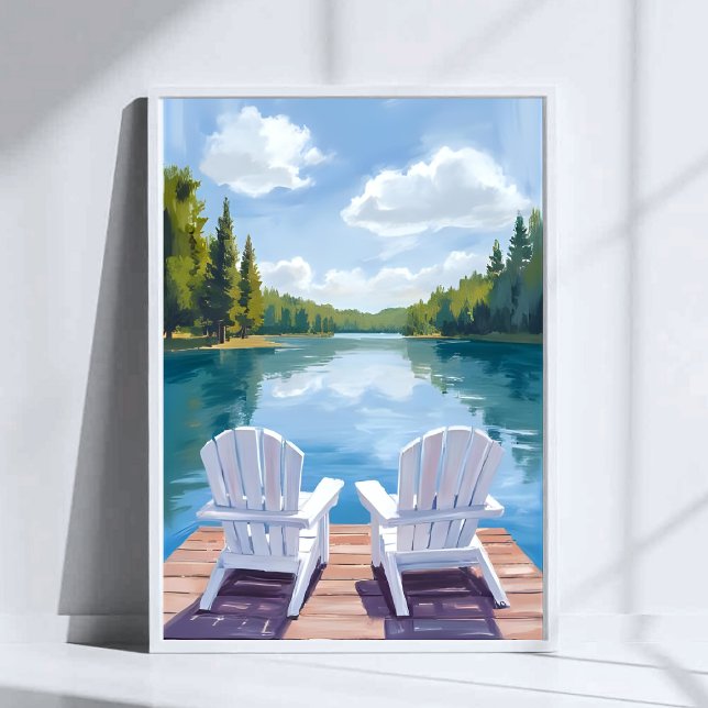 Poster Sebago Lake Maine | Peinture sur chaise Adirondack (Créateur téléchargé)