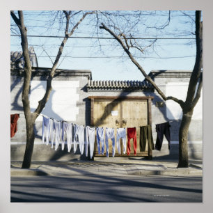 Poster Séchage de blanchisserie sur des cordes à  linge
