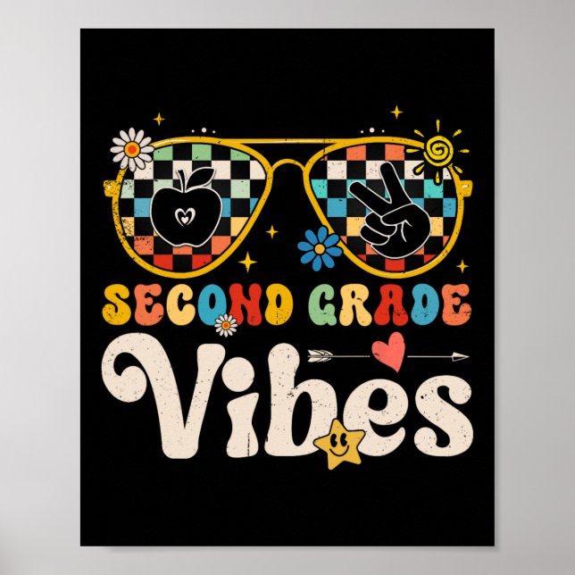 Poster Second Grade Vibes - 2nd Grade Team Retro 1st Day  (Devant)