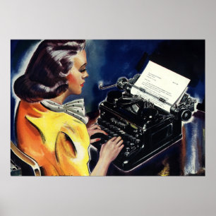 Poster Secrétaire vintage Typing Letter de cadre
