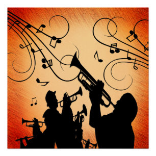 Poster Section Trumpet Jazz Musique Orange Rust