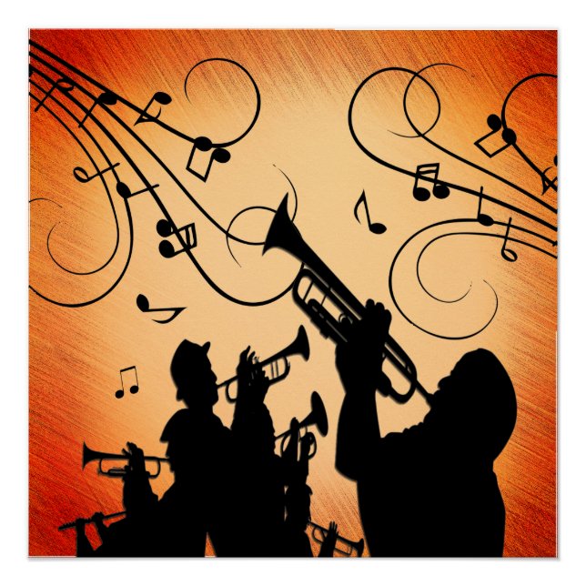 Poster Section Trumpet Jazz Musique Orange Rust (Devant)