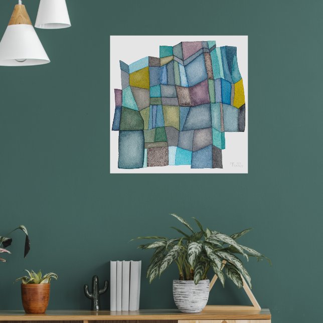 Poster Segmented Cool Hues Watercolor Art (Salon 1)