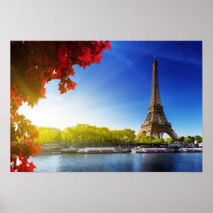 Poster Seine À Paris Avec Tour Eiffel En Automne