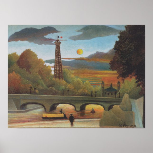 Poster Seine et Tour Eiffel au coucher du soleil par Henr (Devant)