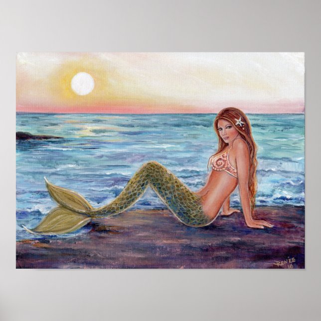 Poster Selene mermaid dans l'affiche du lever du soleil (Devant)
