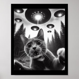 Poster Selfie Chat Drôle Avec Ufos Alien Chat Selfie Homm