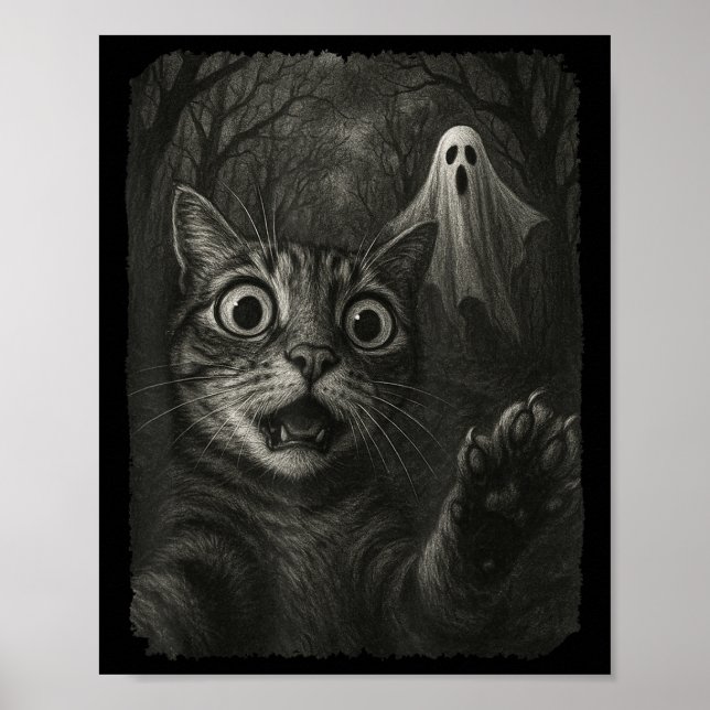 Poster Selfie Chat Halloween Drôle Avec Soky Chat Ghost L (Devant)