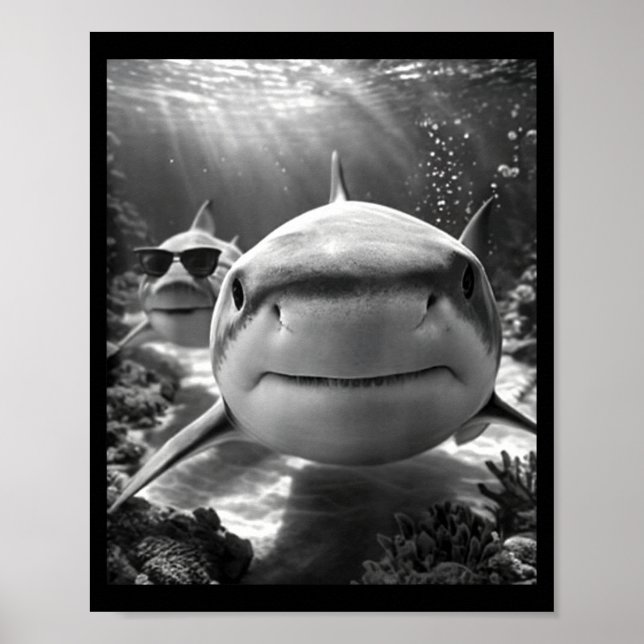 Poster Selfie d'animal de requin cool  (Devant)