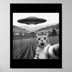 Poster Selfie De Chat Avec Alien Ufo Drôle Cadeaux De Cha