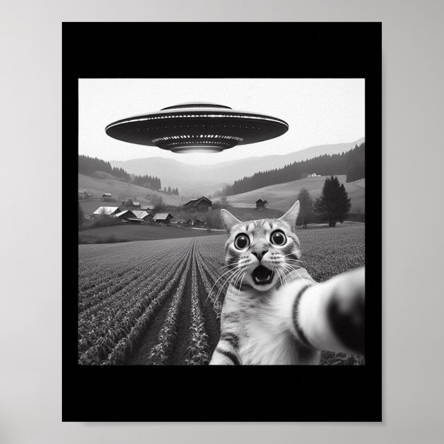 Poster Selfie De Chat Avec Alien Ufo Drôle Cadeaux De Cha (Devant)