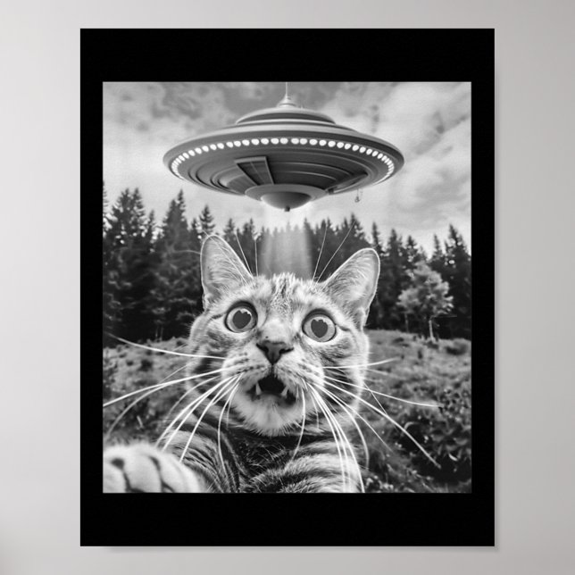 Poster Selfie De Chat Avec Alien Ufo Drôle Chat Pour Homm (Devant)